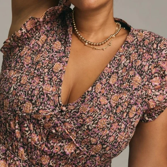 🏷️ Anthropologie Peregrine Midi Autumn Floral Ruffle Sleeve Dress Size 2X - Picture 5 of 5